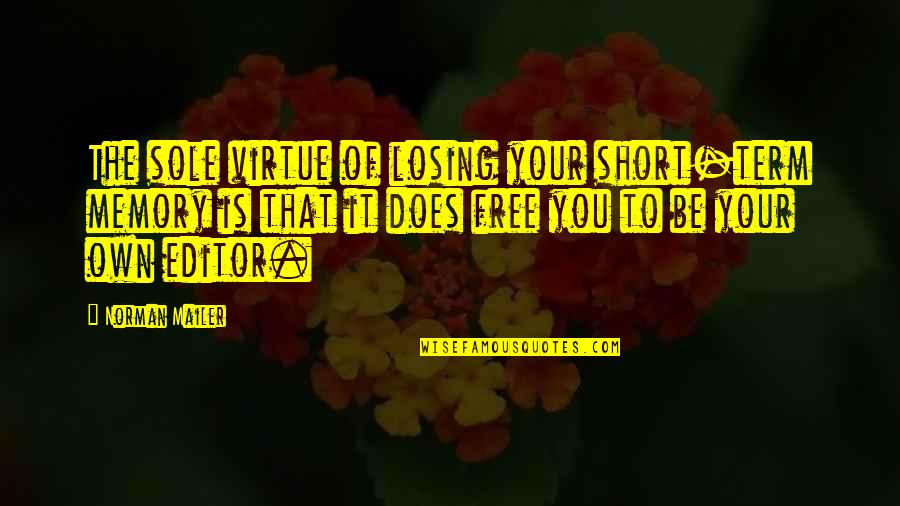 Losing Memories Quotes By Norman Mailer: The sole virtue of losing your short-term memory