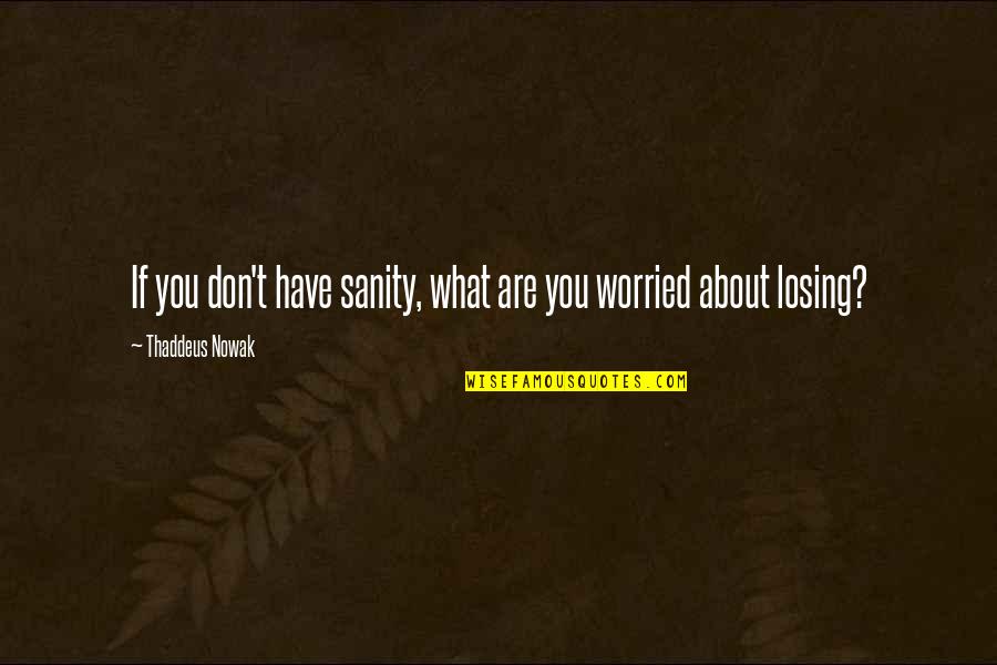 Losing My Sanity Quotes By Thaddeus Nowak: If you don't have sanity, what are you