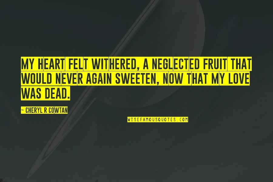 Loss Of Loved One Quotes By Cheryl R Cowtan: My heart felt withered, a neglected fruit that Loss Of Loved One Quotes By Cheryl R Cowtan: My heart felt withered, a neglected fruit that
