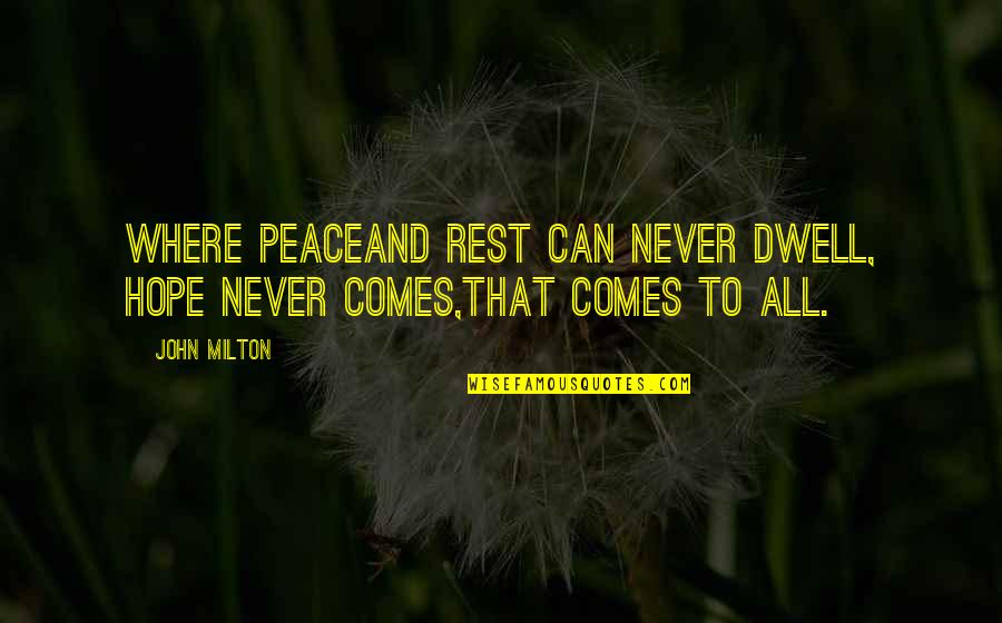 Lost All Hope Quotes By John Milton: Where peaceAnd rest can never dwell, hope never