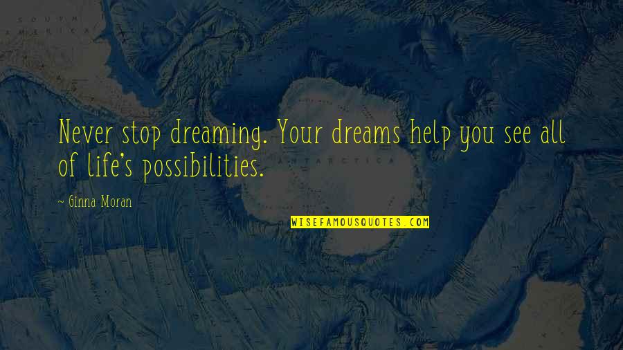 Lost Distance Friendship Quotes By Ginna Moran: Never stop dreaming. Your dreams help you see