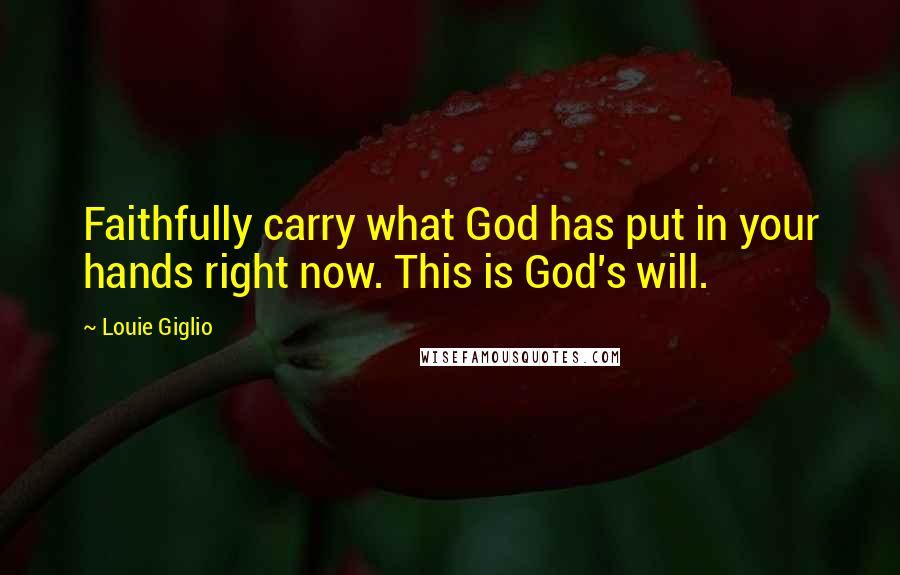 Louie Giglio quotes: Faithfully carry what God has put in your hands right now. This is God's will.