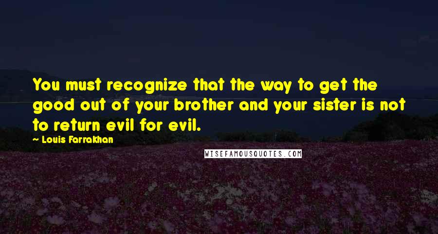 Louis Farrakhan quotes: You must recognize that the way to get the good out of your brother and your sister is not to return evil for evil.