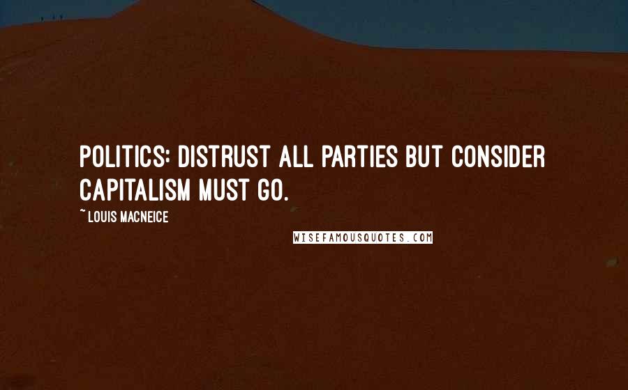 Louis MacNeice quotes: Politics: distrust all parties but consider capitalism must go.