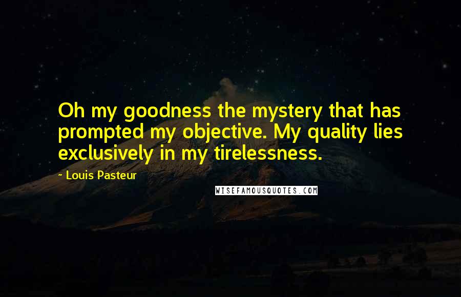 Louis Pasteur quotes: Oh my goodness the mystery that has prompted my objective. My quality lies exclusively in my tirelessness.
