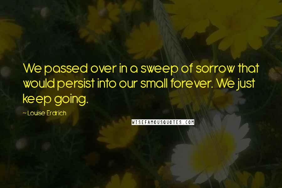 Louise Erdrich quotes: We passed over in a sweep of sorrow that would persist into our small forever. We just keep going.