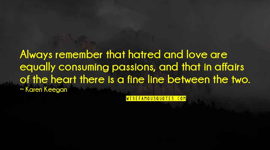 Love Affairs Quotes By Karen Keegan: Always remember that hatred and love are equally
