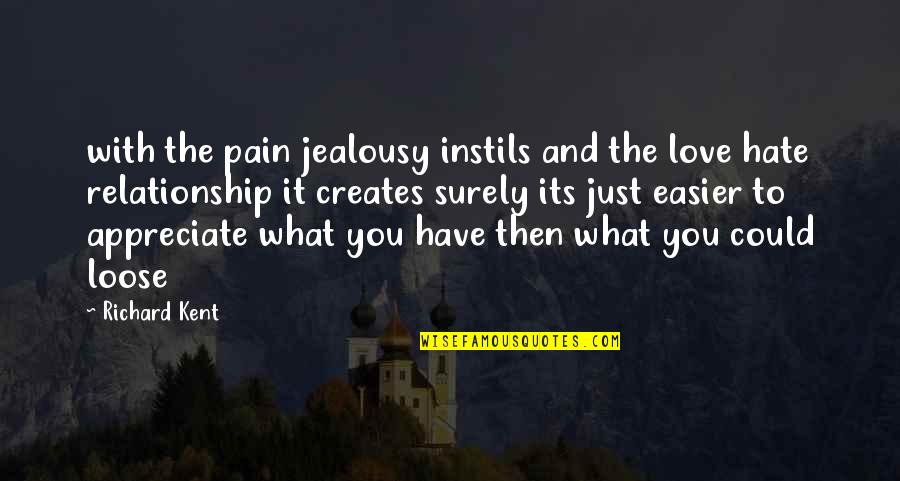 Love And Hate Relationship Quotes By Richard Kent: with the pain jealousy instils and the love