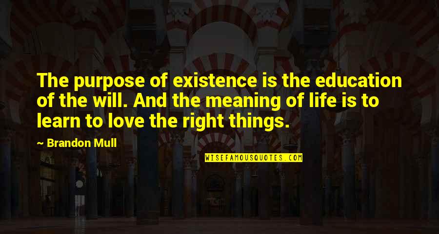 Love And Its Meaning Quotes By Brandon Mull: The purpose of existence is the education of Love And Its Meaning Quotes By Brandon Mull: The purpose of existence is the education of