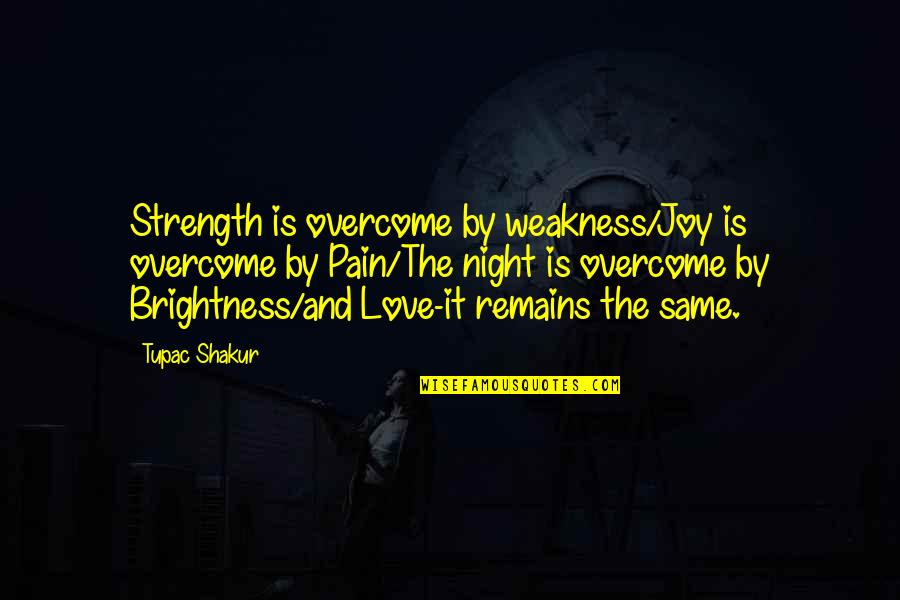 Love And Strength Quotes By Tupac Shakur: Strength is overcome by weakness/Joy is overcome by