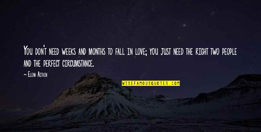 Love And Timing Quotes By Elena Aitken: You don't need weeks and months to fall Love And Timing Quotes By Elena Aitken: You don't need weeks and months to fall