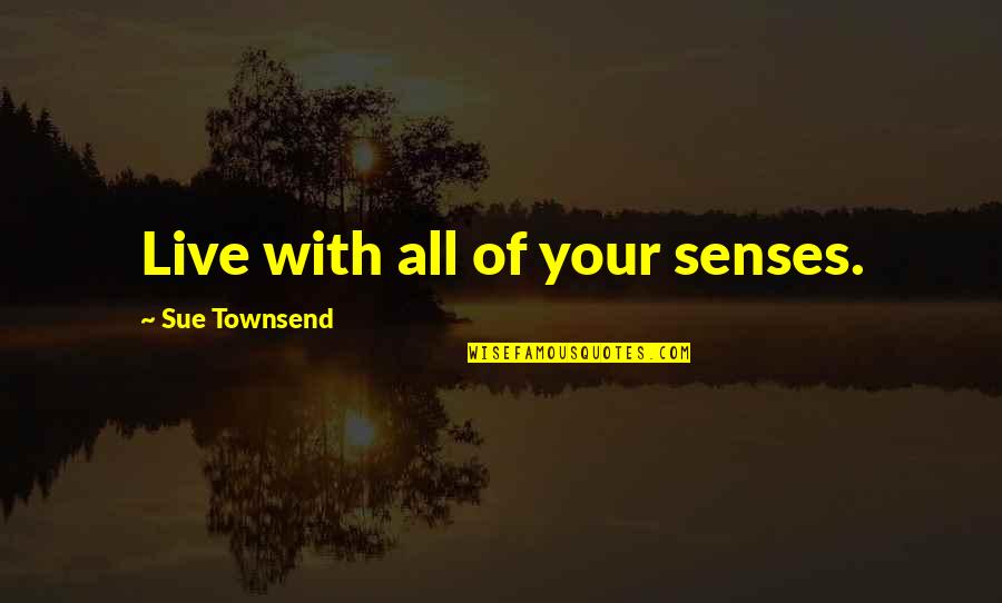 Love Background Quotes By Sue Townsend: Live with all of your senses.