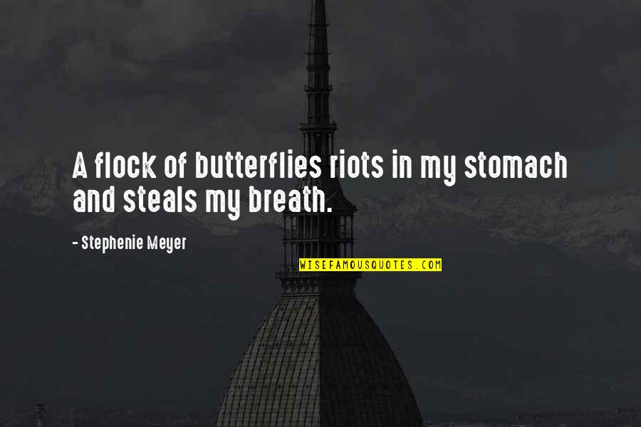 Love Butterflies Quotes By Stephenie Meyer: A flock of butterflies riots in my stomach