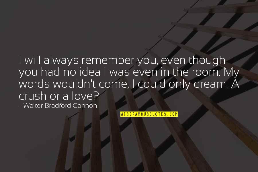 Love Crush Quotes By Walter Bradford Cannon: I will always remember you, even though you