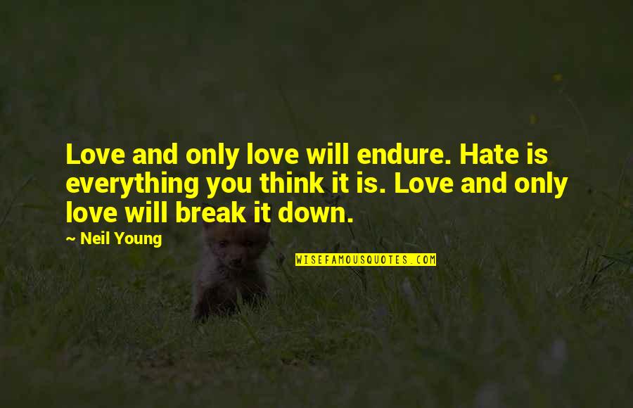 Love Endure Quotes By Neil Young: Love and only love will endure. Hate is