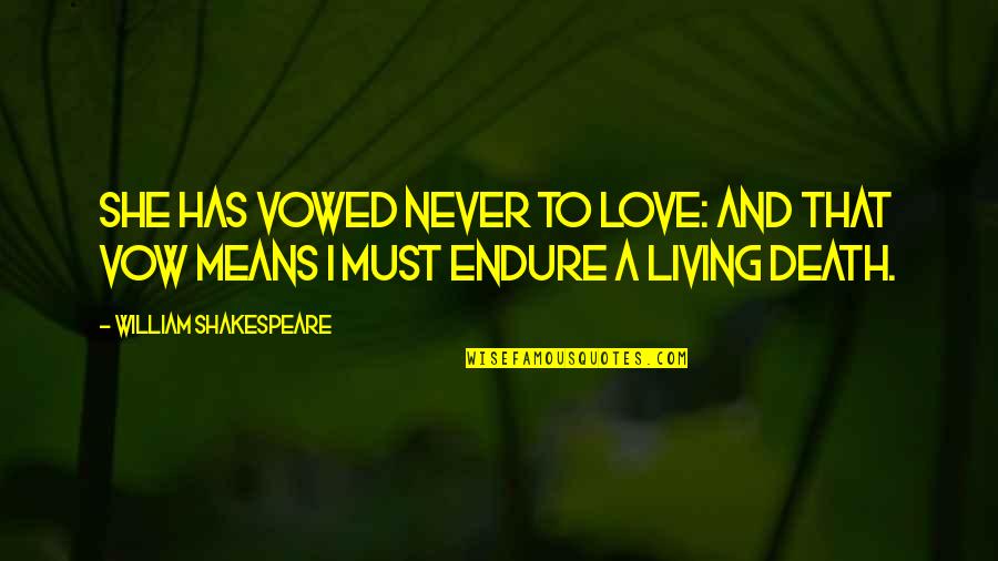 Love Endure Quotes By William Shakespeare: She has vowed never to love: and that