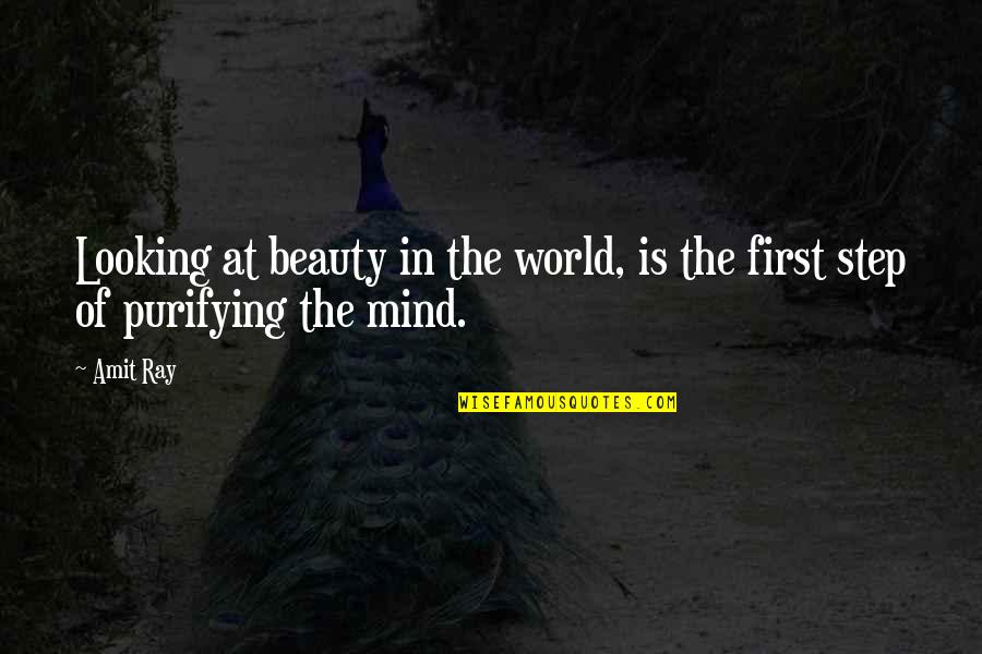 Love First Step Quotes By Amit Ray: Looking at beauty in the world, is the
