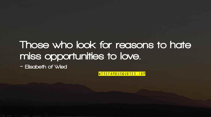 Love For Hate Quotes By Elisabeth Of Wied: Those who look for reasons to hate miss