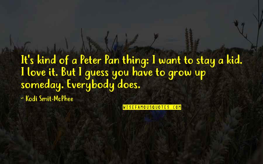Love Grow Up Quotes By Kodi Smit-McPhee: It's kind of a Peter Pan thing: I