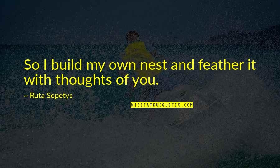 Love Inspirational Thoughts Quotes By Ruta Sepetys: So I build my own nest and feather