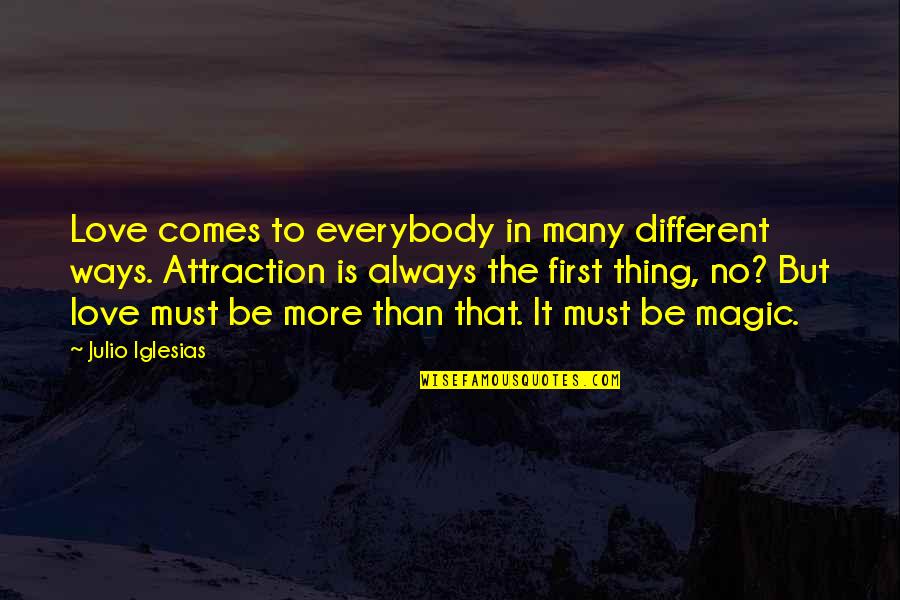Love Is Magic Quotes By Julio Iglesias: Love comes to everybody in many different ways.