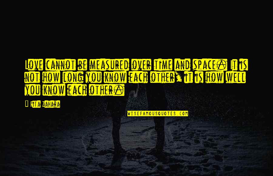 Love Is Measured Quotes By Rita Zahara: Love cannot be measured over time and space. Love Is Measured Quotes By Rita Zahara: Love cannot be measured over time and space.