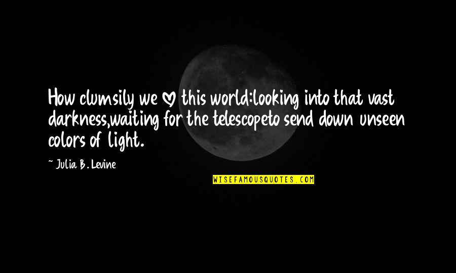 Love Light Darkness Quotes By Julia B. Levine: How clumsily we love this world:looking into that