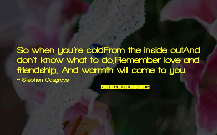 Love Love Lesson Quotes By Stephen Cosgrove: So when you're coldFrom the inside outAnd don't