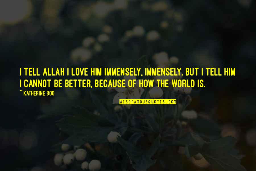 Love My Boo Quotes By Katherine Boo: I tell Allah I love Him immensely, immensely.
