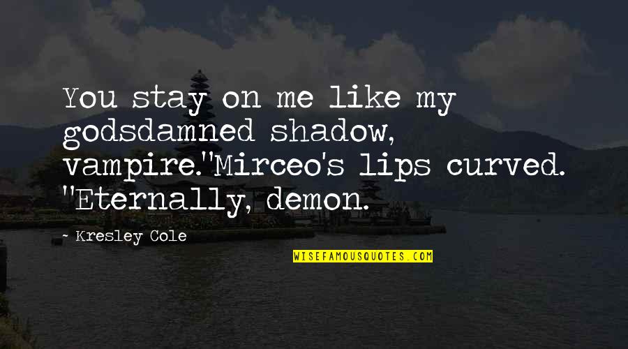 Love My Shadow Quotes By Kresley Cole: You stay on me like my godsdamned shadow,