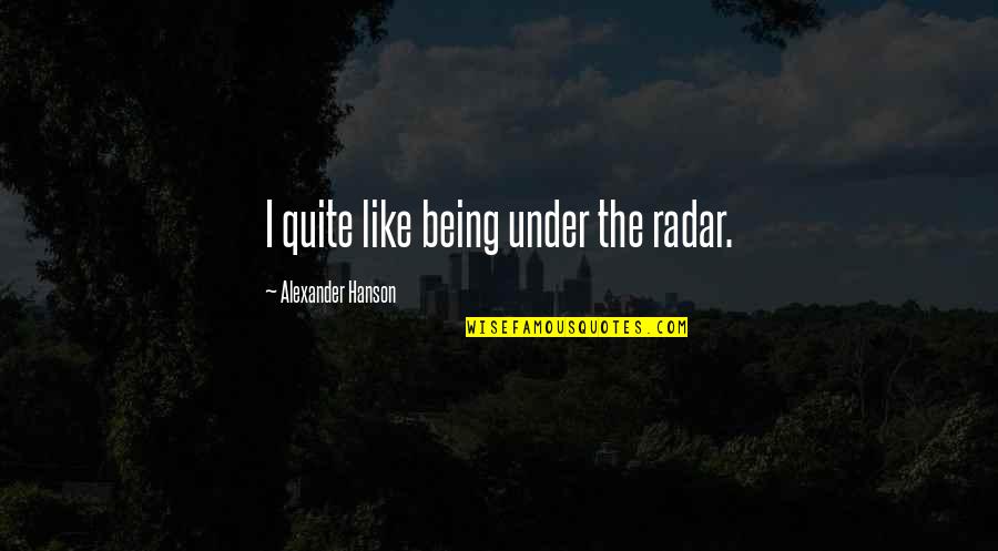 Love My Unborn Child Quotes By Alexander Hanson: I quite like being under the radar.