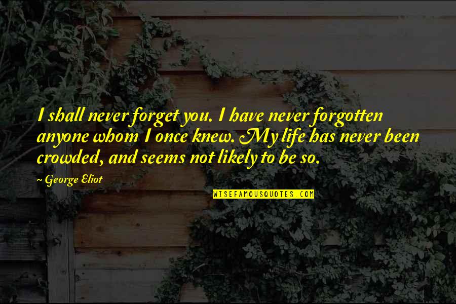 Love Not Forgotten Quotes By George Eliot: I shall never forget you. I have never