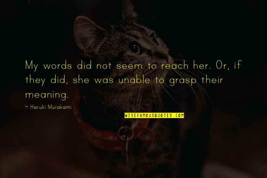 Love Out Of Reach Quotes By Haruki Murakami: My words did not seem to reach her. Love Out Of Reach Quotes By Haruki Murakami: My words did not seem to reach her.