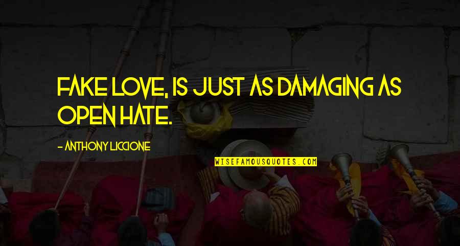 Love Pain Hurt Quotes By Anthony Liccione: Fake love, is just as damaging as open