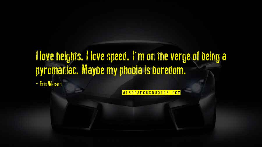 Love Phobia Quotes By Erin Wasson: I love heights. I love speed. I'm on