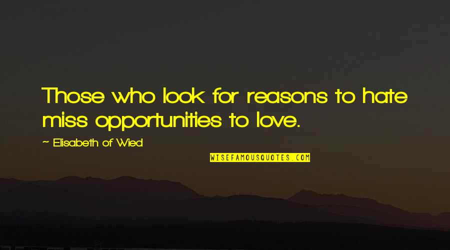 Love Reasons Quotes By Elisabeth Of Wied: Those who look for reasons to hate miss