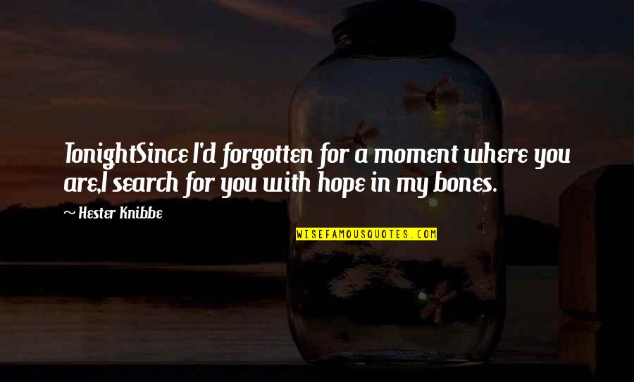 Love Search Quotes By Hester Knibbe: TonightSince I'd forgotten for a moment where you