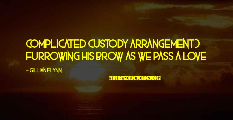 Love That Is Complicated Quotes By Gillian Flynn: Complicated custody arrangement) furrowing his brow as we