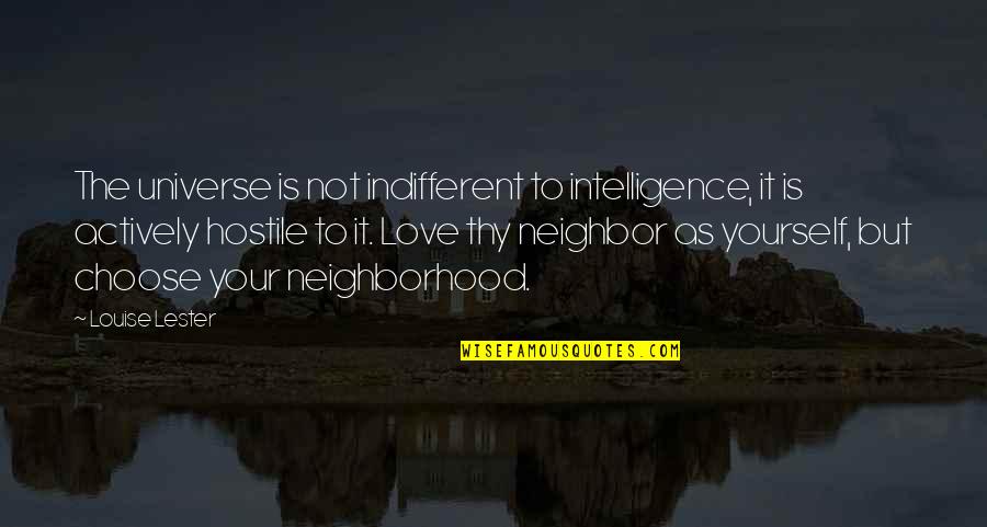 Love Their Neighbor Quotes By Louise Lester: The universe is not indifferent to intelligence, it