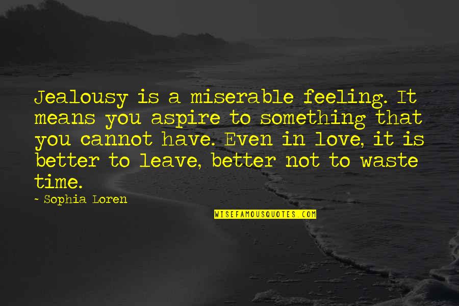 Love Time Waste Quotes By Sophia Loren: Jealousy is a miserable feeling. It means you