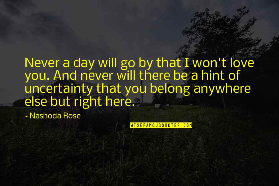 Love Uncertainty Quotes By Nashoda Rose: Never a day will go by that I