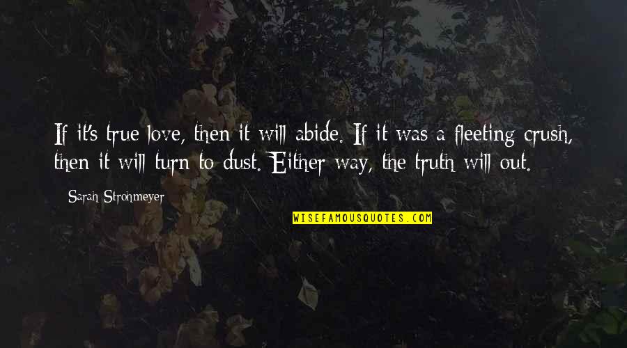 Love Vs Crush Quotes By Sarah Strohmeyer: If it's true love, then it will abide.