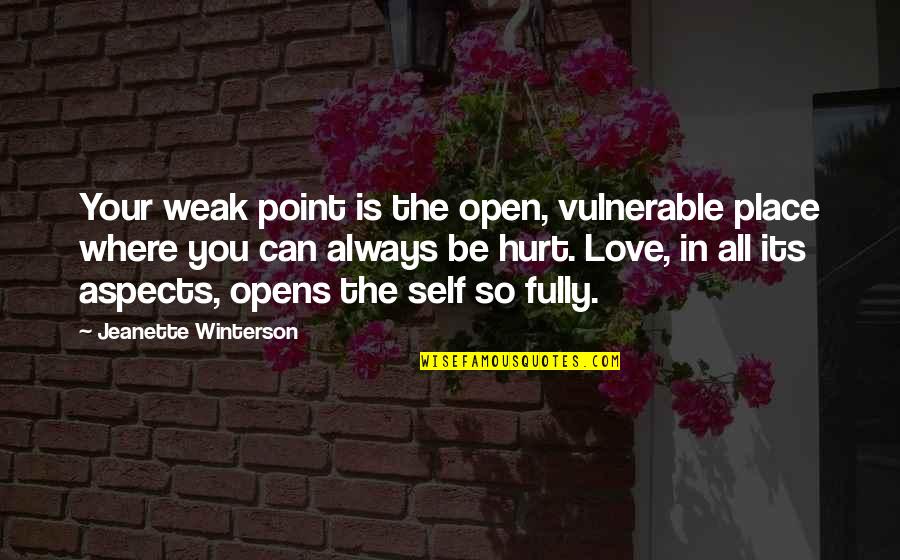 Love Vulnerable Quotes By Jeanette Winterson: Your weak point is the open, vulnerable place