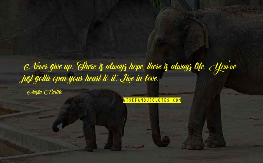 Love With An Open Heart Quotes By Austin Carlile: Never give up. There is always hope, there Love With An Open Heart Quotes By Austin Carlile: Never give up. There is always hope, there