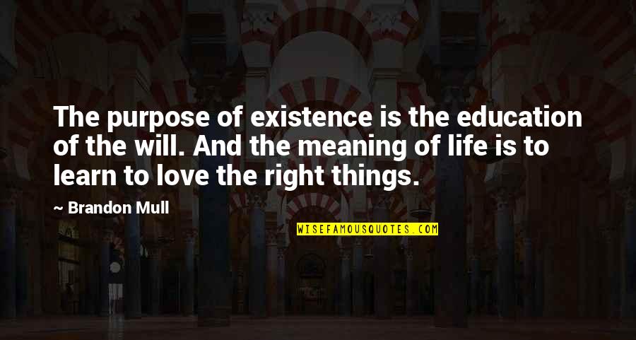 Love Without Meaning Quotes By Brandon Mull: The purpose of existence is the education of Love Without Meaning Quotes By Brandon Mull: The purpose of existence is the education of