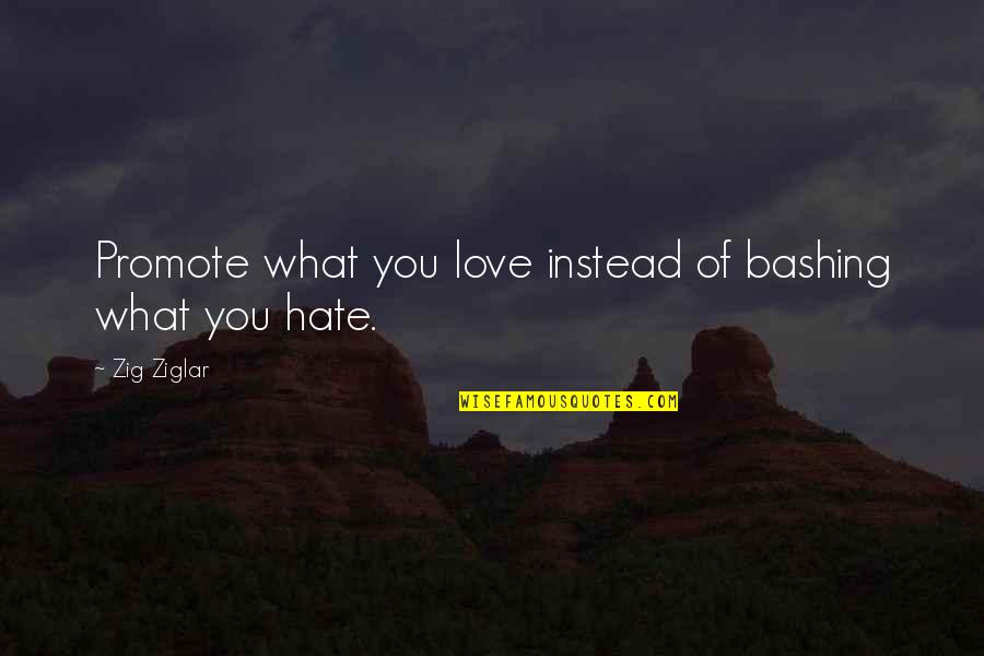 Love You Hate You Quotes By Zig Ziglar: Promote what you love instead of bashing what