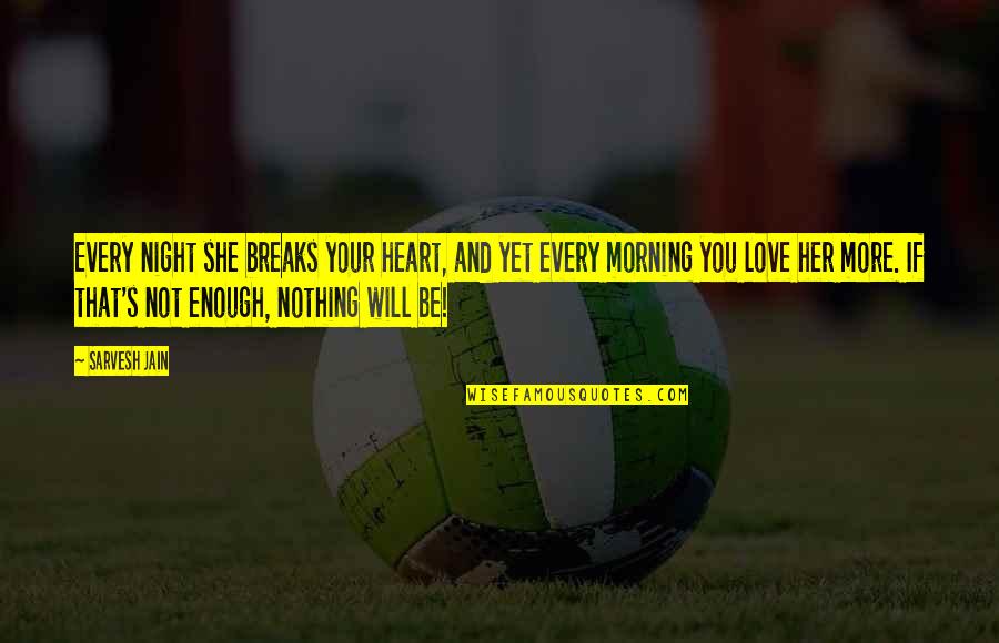 Love You Morning Quotes By Sarvesh Jain: Every night she breaks your heart, and yet