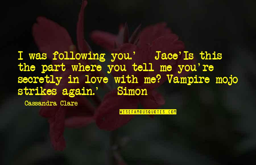 Love You Secretly Quotes By Cassandra Clare: I was following you.' - Jace'Is this the