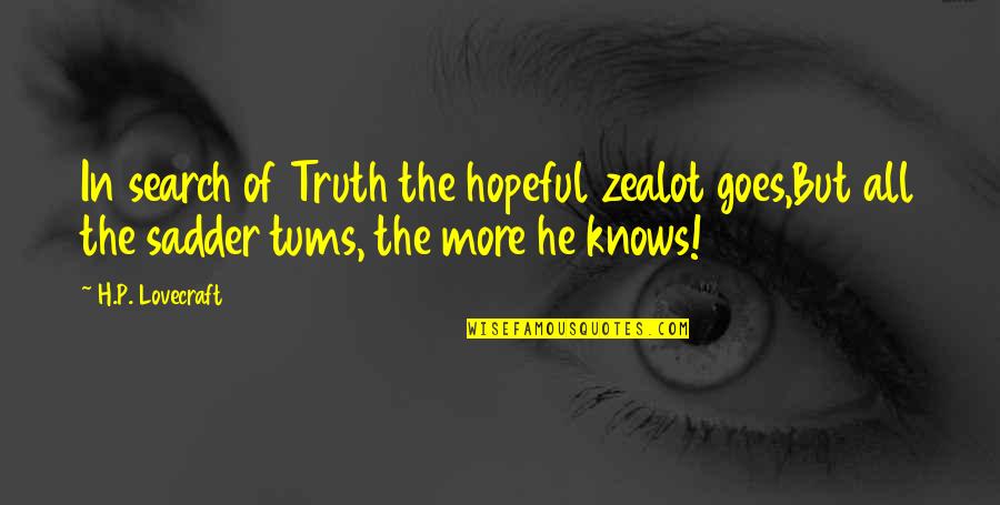 Lovecraft Knowledge Quotes By H.P. Lovecraft: In search of Truth the hopeful zealot goes,But