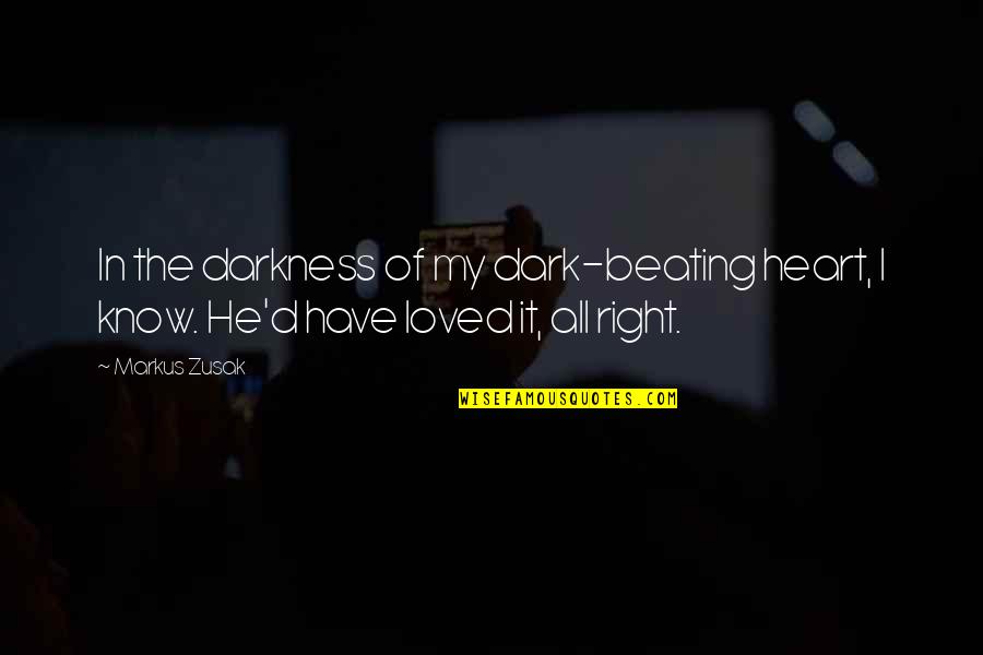 Loved The Darkness Quotes By Markus Zusak: In the darkness of my dark-beating heart, I